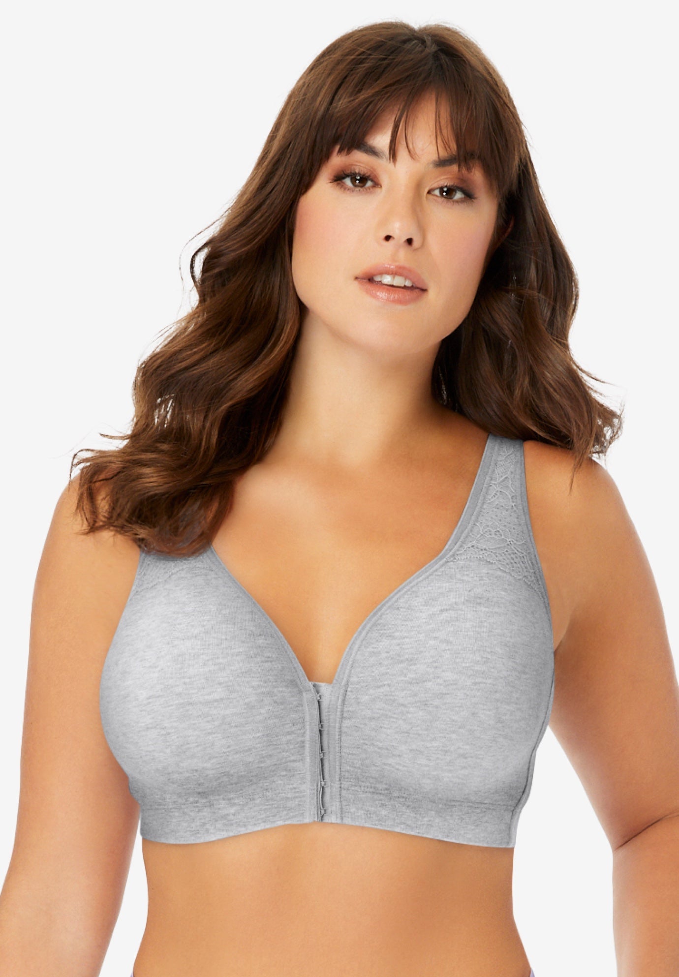 Plus Size Women's Wireless Front-Close Cotton Comfort Bra by Catherines in Heather Grey (Size 42 DDD)