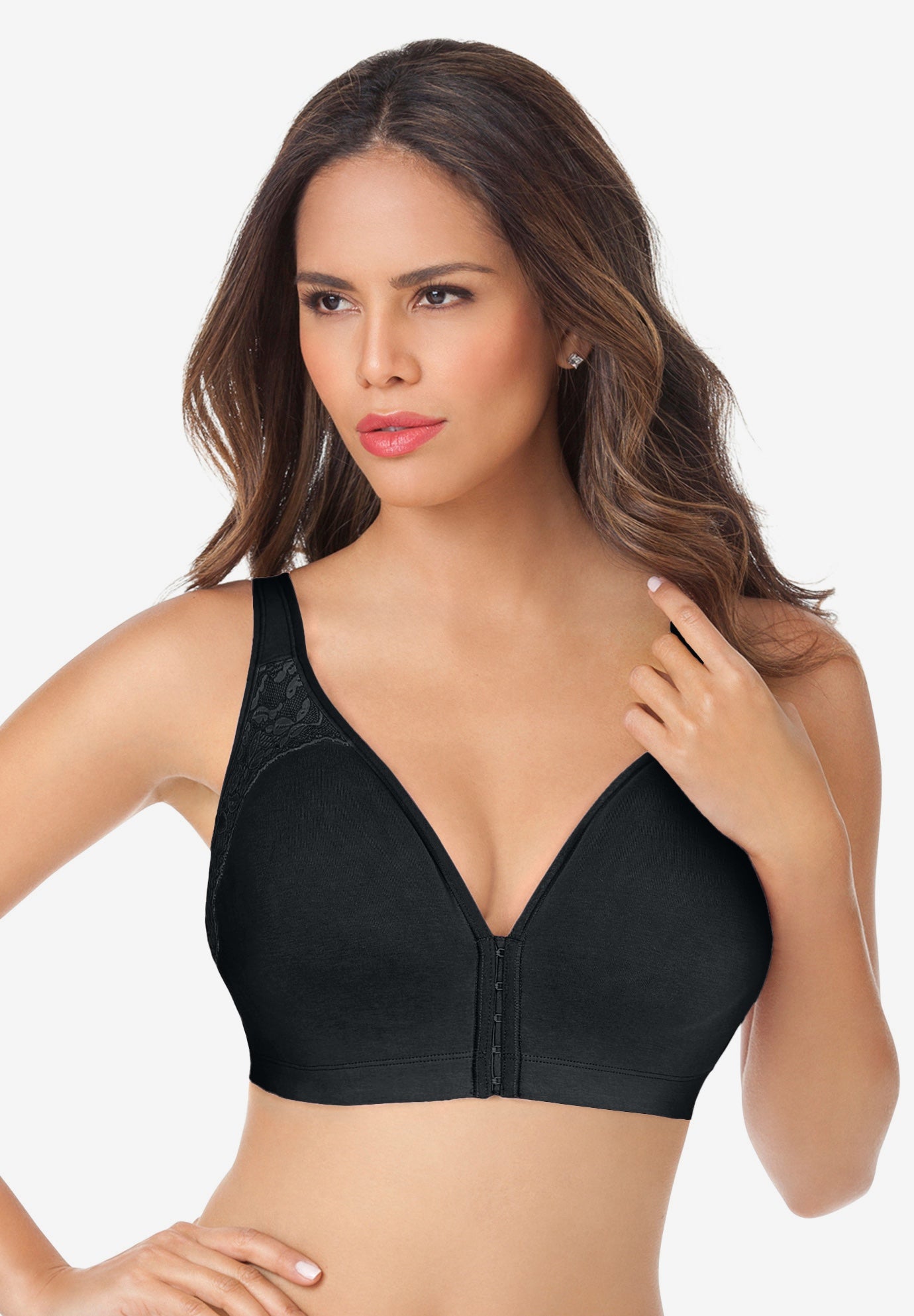 Plus Size Women's Wireless Front-Close Cotton Comfort Bra by Catherines in Black (Size 48 B)