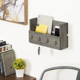 Gracie Oaks Willshire Wall Mail Organizer w/ Key Hooks Wood/Solid Wood in Brown/Gray | 8.2 H x 13 W x 5.5 D in | Wayfair