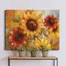 Sunflower Cheer - Wrapped Canvas Painting Canvas, Solid Wood in Indigo/Pink/Red Laurel Foundry Modern Farmhouse® | 16 H x 20 W x 1 D in | Wayfair