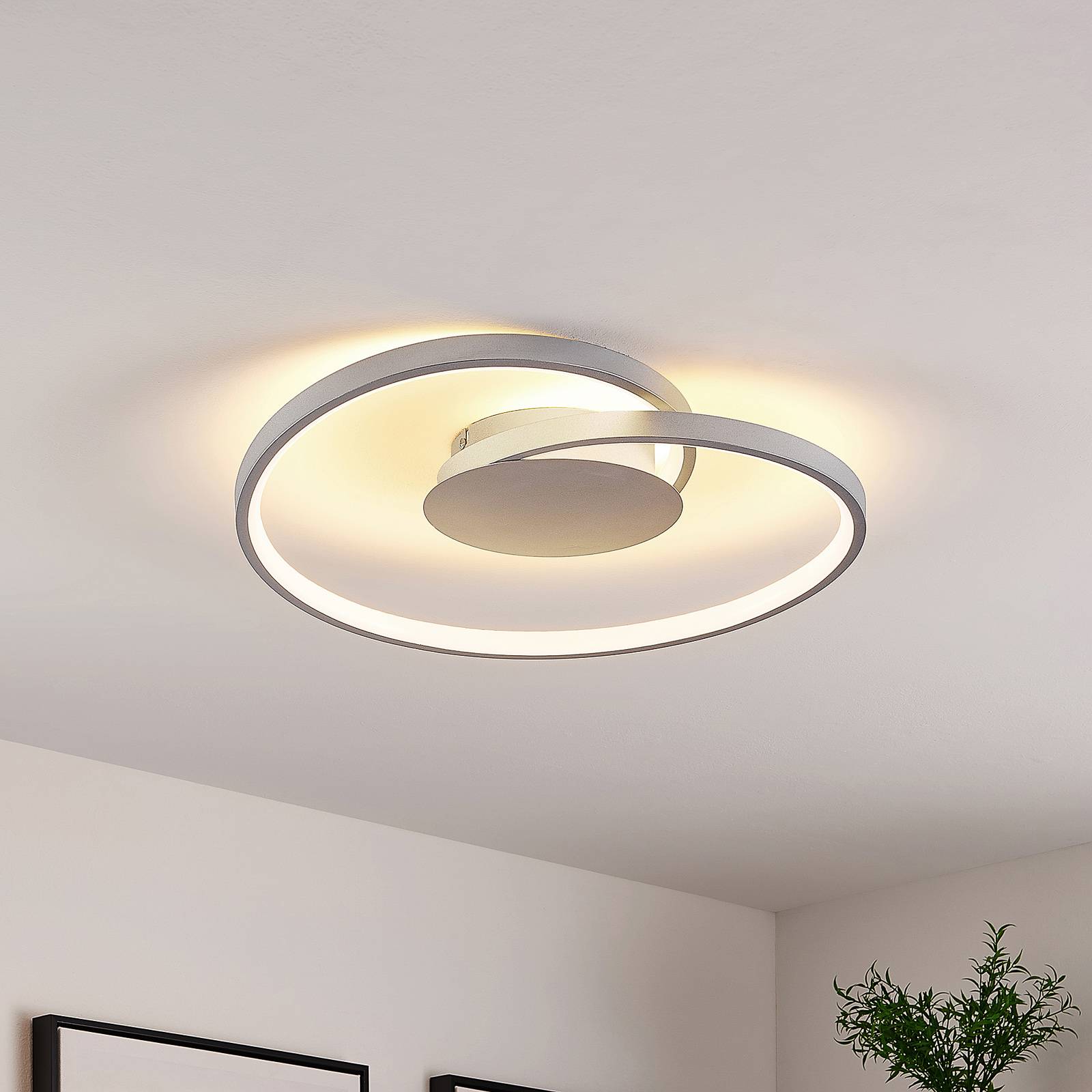 LED Deckenlampe Enesa Lucande, dimmbar, alu / grau / zink, für Schlafzimmer, Metall, Modern, LED Deckenleuchte