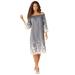 Plus Size Women's Eyelet Off-The-Shoulder Dress by Roaman's in Light Stonewash (Size 32 W)