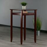 Red Barrel Studio® Glass Top End Table w/ Storage Wood/Glass in Brown/Red | 42.13 H x 25.59 W x 25.59 D in | Wayfair
