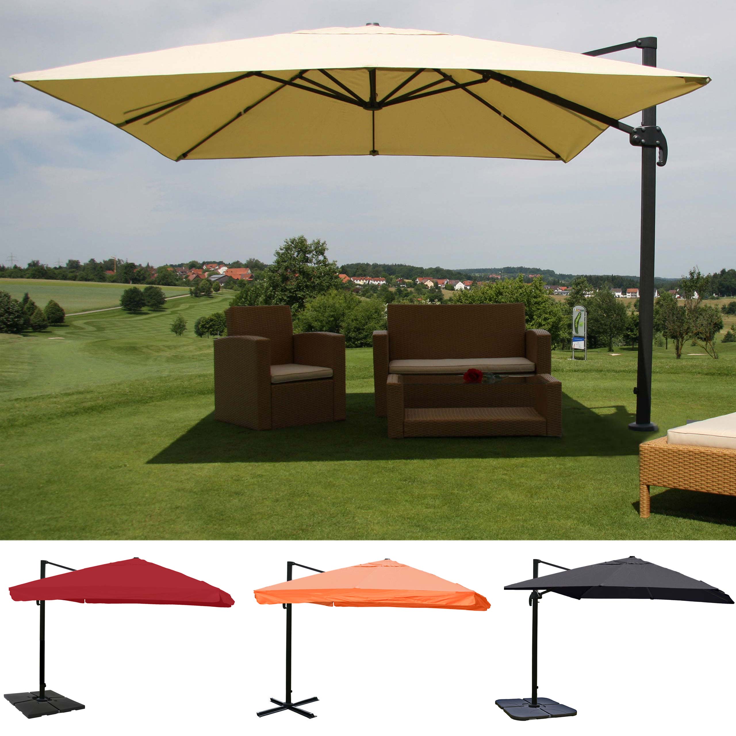 Gastronomie-Ampelschirm HWC-A96, 3,5x3,5m (Ø4,95m) Polyester/Alu 25kg ~ creme ohne Ständer, drehbar Image