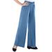 Plus Size Women's Wide-Leg Soft Knit Pant by Roaman's in Dusty Indigo (Size 2X) Pull On Elastic Waist