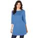 Plus Size Women's Boatneck Ultimate Tunic with Side Slits by Roaman's in Horizon Blue (Size 14/16) Long Shirt