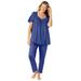 Plus Size Women's Silky 2-Piece PJ Set by Only Necessities in Ultra Blue (Size 5X) Pajamas