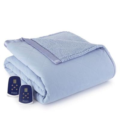 Micro Flannel Sherpa Heated Blanket, King, Cerulean Blue
