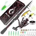 Fishing Rod and Reel Combos, Unique Design With X-Warping Painting, Carbon Fiber Telescopic Fishing Rod with Reel Combo Kit with Tackle Box, Best gift for Fishing Beginner and Angler (270-Red)