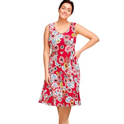 Plus Size Women's Sleeveless Knit Fit and Flare Knit Dress by ellos in Red Floral (Size 3X)