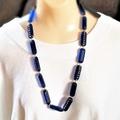 J. Crew Jewelry | J. Crew Necklace Navy Blue Long Beads Pink Gems | Color: Blue/Pink | Size: Os
