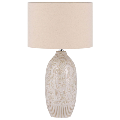 Tischlampe in Beige mit dezenten Verzierungen Keramik 57 cm langes Kabel mit Schalter Wohnzimmer Glamour