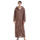 YiyiLai Men Loose Zip Winter Hooded Fleece Bathrobe Full Length Lounge Dressing Gown Coffee L