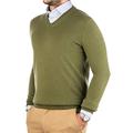 Men's V-Neck Sweater Pure Cashmere 100% Wool Long Sleeve Pullover with Soft Crew Neck and Soft V-Neck (S, Military Green)