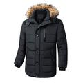 Men's Winter Warm Fur Hooded Jacket Coat Casual Fleece Parka Thick Zip Overcoat L Black