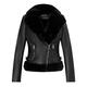 Giolshon Women's Faux Leather Jacket, Motorcycle Short Coat with Faux Fur Collar, Moto Biker PU Outerwear 9413 Black L