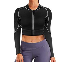 Gotoly Women Sweat Weight Loss Sauna Suit Neoprene Workout Shirt Training Body Shaper Zipper Slim Fitness Jacket Gym Fat Burner Top, Black, 3XL