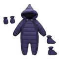 LPATTERN Baby Girls Boys All in One Snowsuit Warm Rompers One Piece Puffer Suit Infant Winter Bodysuits Double Zipper Jumpsuit 3Pcs Set (Romper + Gloves + Shoes),Navy Blue,12-18 Months