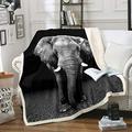 Loussiesd Elephant Plush Blanket 3D Elephant Print Sherpa Blanket for Kids Boys Adults Wild Animal Pattern Fleece Throw Blanket Soft Fuzzy Blanket for Sofa Bed Couch Double 60x79 Inch,Black