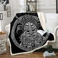 Ancient Viking Plush Blanket Retro Exotic Sherpa Blanket Black White Vintage Spear Fleece Throw Blanket for Sofa Couch Eagle Scandinavian Culture Warm Fuzzy Blanket Room Decor Double 60"x79"