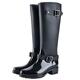 Women's Wellingtons Boots High Top Fashion Waterproof Boots PVC Low-Heeled Zipper Metal Button for Work Garden,Black,38EU