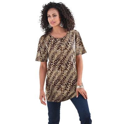 Plus Size Women's Crewneck Ultimate Tee by Roaman's in Natural Textured Animal (Size S) Shirt