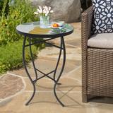 Bay Isle Home™ Chamberland Outdoor Side Table Stone/Concrete/Metal/Mosaic in Gray/Green/Yellow | 21 H x 14 W x 14 D in | Wayfair