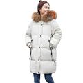 HOMEBABY Womens Down Puffa Jacket with Hood Women Ladies Winter Hooded Padded Coats Down Puffer Quilted Coat Jackets Bubble Coat Overcoat Women's Parka Size 10-20 (UK：14-16, White)