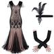 IWEMEK Vintage Women 1920s Flapper Gatsby Dress + Accessories Roaring 20's Costume Beaded Sequin Mermaid Gown Maxi Long Formal Evening Party Cocktail Wedding Bridesmaid Prom Dress Black + Beige L
