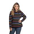 Ulla Popken Women's Plus Size Drawstring Collar Stripe Sweatshirt Navy Stripe 62+ 781593130-62+