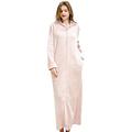 Xiang Ru Hooded Dressing Gown Zip Front Full Length Housecoat Warm Towelling Robe for Women Pink M