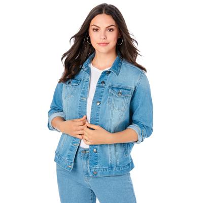 Plus Size Women's Essential Stretch Denim Jacket by Roaman's in Light Wash (Size 12 W)