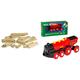 BRIO Bahn 33402 - Mittleres Schienensortiment & World 33592 Rote Lola elektrische Lok – Batterie-Lokomotive mit Licht & Sound – Kleinkinderspielzeug empfohlen ab 3 Jahren