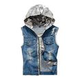 Men's Denim Vest Hooded Retro Sleeveless Jacket Vest Classic Slim Cowboy Waistcoat Gilet Outwear Ripped Vest Zipper/Buttons Hoodies A 4XL