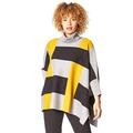 Roman Originals Women Colourblock High Neck Poncho - Ladies Autumn Winter Smart Casual Work to Weekend Long Sleeve Oversized Roll Neckline Cover Up Shrug Knit Jumper Ponchos - Amber - Size ONE