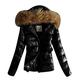 Womens Coats QUINTRA Ladies Autumn Winter Faux Fur Hood Down Coat Lady Thicken Puffer Slim Zipper Jacket Parka Large Faux Fur Collar Down Jacket with A Belt Outdoor Overcoat Black