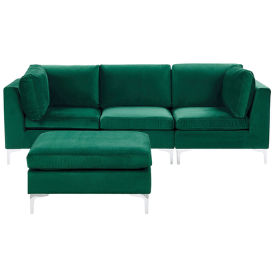 Sofa mit Ottomane Grün Polsterbezug aus Samtstoff 3-Sitzer Modulsofa mit Metallgestell Wohnzimmermöbel Wohnzimmer Salon 