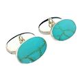 STERLING SILVER OVAL CUFFLINKS SET WITH BLUE TURQUOISE