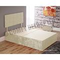 Divan Bed Single Double King Size Super King Base with Cube HEADBOARD in Crushed Velvet (6FT - 4 Drawer, Cream)