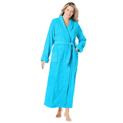 Plus Size Women's Long Terry Robe by Dreams & Co. in Paradise Blue (Size 2X)