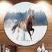 Design Art 'Horse Running in Winter' Photographic Print on Metal in Blue/Brown | 23 H x 23 W x 1 D in | Wayfair MT9022-C23