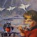 Buy Art For Less 'Dreaming to Fly Planes' Oil Painting Print on Wrapped Canvas in Blue/Red | 12 H x 12 W x 1.5 D in | Wayfair CAN ISI715 12x12 GW