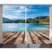 East Urban Home Scenery Snowy Mountain Tops from Old Wood Deck Pier by Sea Idyllic Calm Coastal Charm Graphic Print | 84 H in | Wayfair