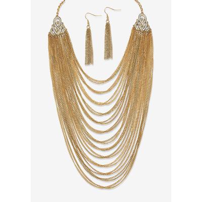 Women's Gold Tone Waterfall 22" Necklace and Drop Earring Set by PalmBeach Jewelry in Gold