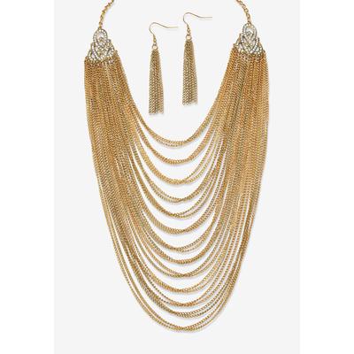 Plus Size Women's Gold Tone Waterfall 22" Necklace and Drop Earring Set by PalmBeach Jewelry in Gold