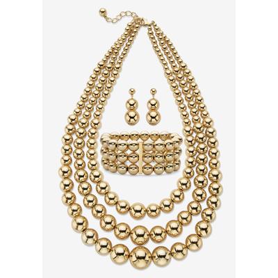 Women's Gold Tone Graduated Bib 17" Necklace Set by PalmBeach Jewelry in Gold