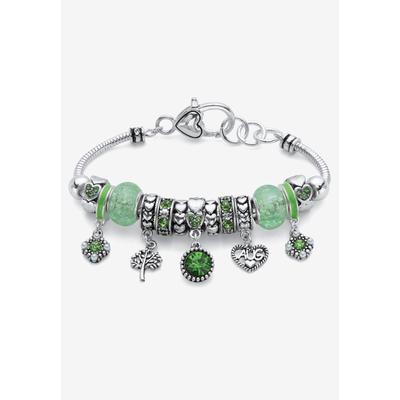 Women's Antique Silvertone Simulated Birthstone 8" Charm Bracelet by PalmBeach Jewelry in August