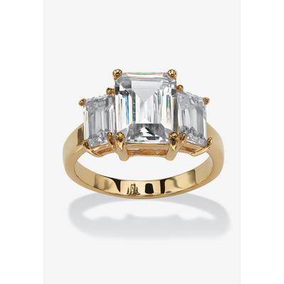 Women's Yellow Gold-Plated Simulated Emerald Cut Birthstone Ring by PalmBeach Jewelry in April (Size 10)
