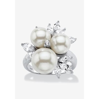 Women's Platinum over Sterling Silver Simulated Pearl and Cubic Zirconia Ring by PalmBeach Jewelry in Platinum (Size 9)