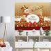 East Urban Home 'Christmas Snowman on Gold w/ Flying Reindeer' Graphic Art Canvas in Brown | 12 H x 20 W x 1 D in | Wayfair